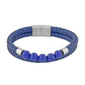 Lapis Lazuli Faux Leather Cord 2 Row Men's Bracelet in Stainless Steel (8.50 In) 3.00 ctw - Sticky add to cart bar