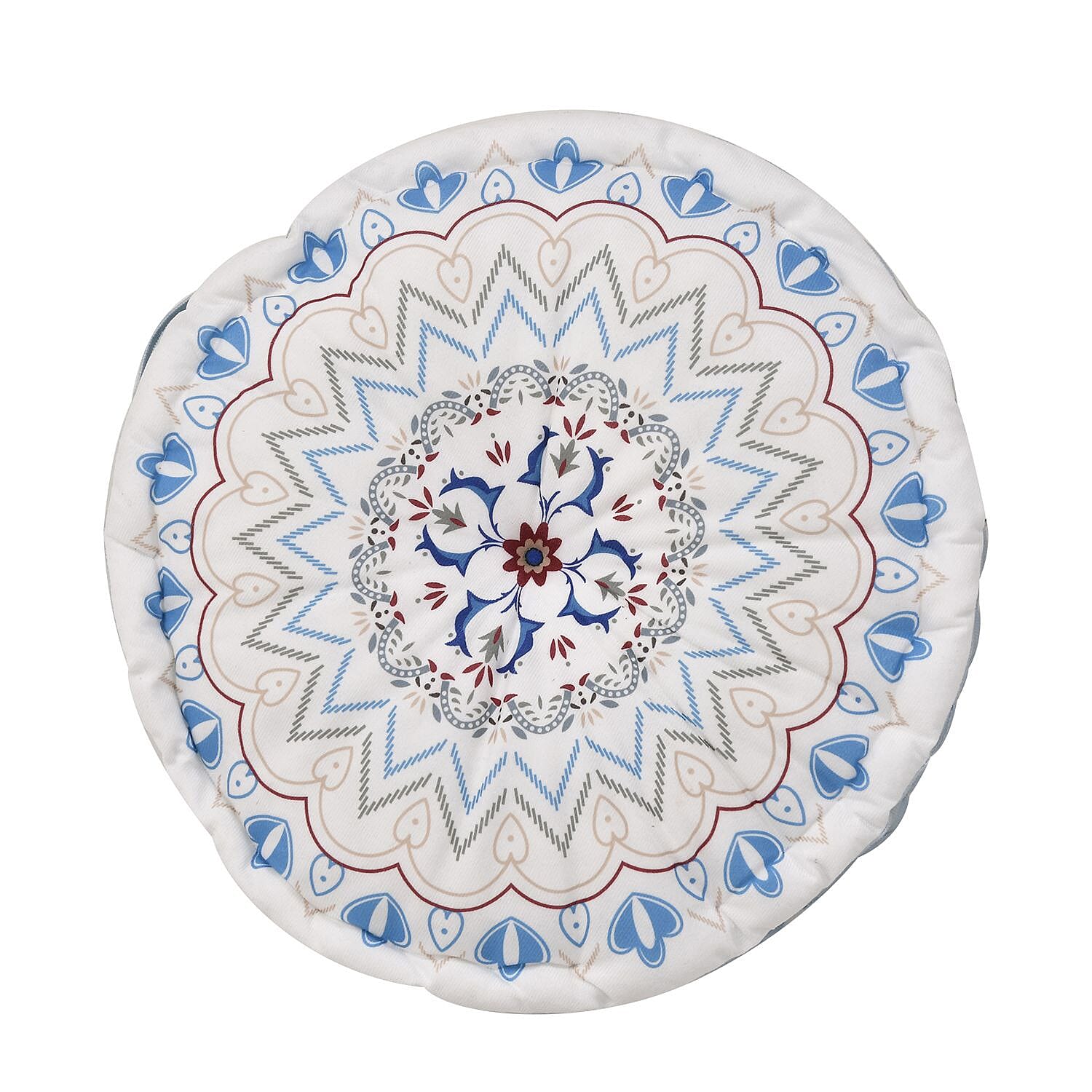 Homesmart Blue Round Floral Printed Floor Cushion (Dia. 15.75")