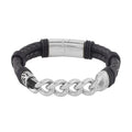 Faux Leather Cord Link Chain Men's Bracelet in Stainless Steel (8.50 In) - Sticky add to cart bar