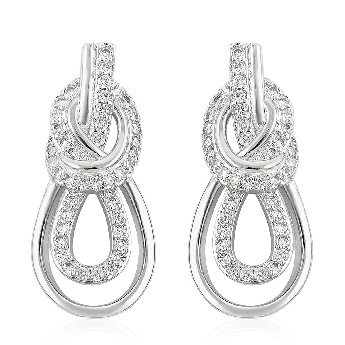 Simulated Diamond Dangle Earrings in Silvertone 0.85 ctw
