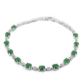 AAA Kagem Emerald and Natural White Zircon Bracelet in Rhodium Over Sterling Silver (6.50 In) 5.20 ctw - Sticky add to cart bar