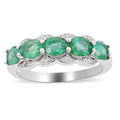 AAA Kagem Zambian Intense Green Emerald, Natural White Zircon Line Ring in Rhodium Over Sterling Silver (Size 6.0) 1.75 ctw - Sticky add to cart bar