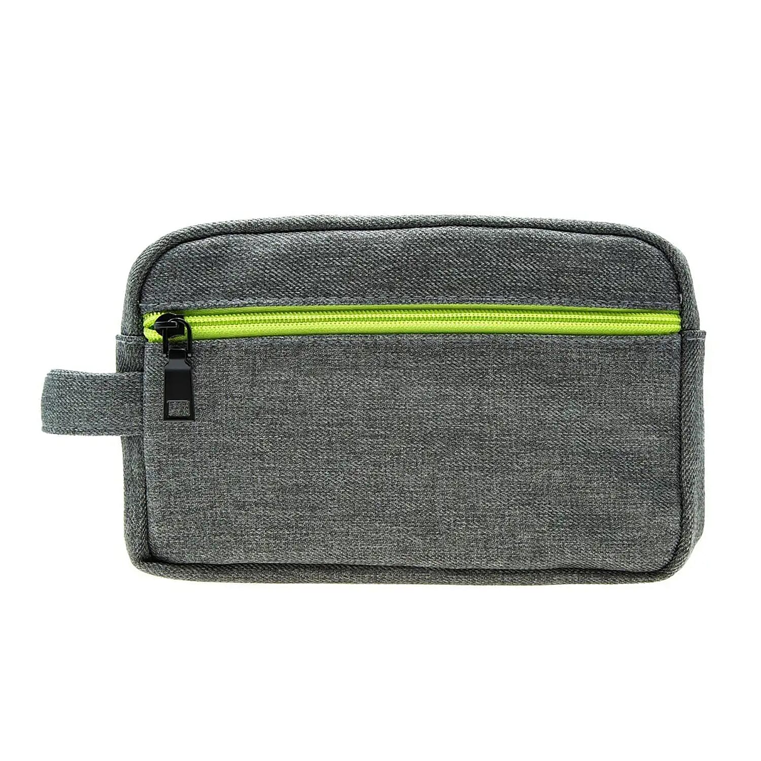 Gray Canvas Textured Dopp Kit With Lime Green Zipper (8.1"x5.35"x2.8")