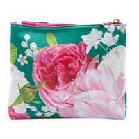 Teal and Pink Floral Canvas Cosmetic Bag , Women's Makeup Bag , Makeup Pouch , Travel Makeup Bag