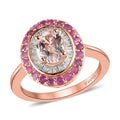 Marropino Morganite, Madagascar Pink Sapphire and Diamond Double Halo Ring in Vermeil Rose Gold Over Sterling Silver 1.35 ctw - Sticky add to cart bar
