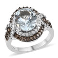 Espirito Santo Aquamarine, Natural Champagne and White Diamond Ring in Rhodium and Platinum Over Sterling Silver (Size 10.0) 2.75 ctw - Sticky add to cart bar