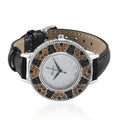 Genoa Jalisco Fire Opal, Thai Black Spinel Miyota Japanese Movement Watch with Black Leather Strap (26 mm) 2.25 ctw , Leather Watch , Women Watch , Quartz Watch , Ladies Watch - Sticky add to cart bar