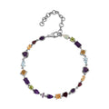 Multi Gemstone Mixed Shapes and Heart Station Bracelet in Platinum Over Sterling Silver (7.25 In) 7.90 ctw - Sticky add to cart bar