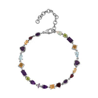 Multi Gemstone Mixed Shapes and Heart Station Bracelet in Platinum Over Sterling Silver (7.25 In) 7.90 ctw