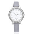 STRADA Austrian Crystal Japanese Movement Watch with Gray Faux Leather Strap - Sticky add to cart bar