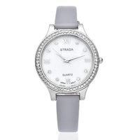 STRADA Austrian Crystal Japanese Movement Watch with Gray Faux Leather Strap