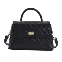 TLV Black Quilted Pattern Genuine Leather Tote Bag (10.24"x4"x6.3") with Detachable Strap