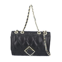 Black Genuine Leather Diamond Quilted Pattern Crossbody Bag (9.05"x3.54"x5.9")