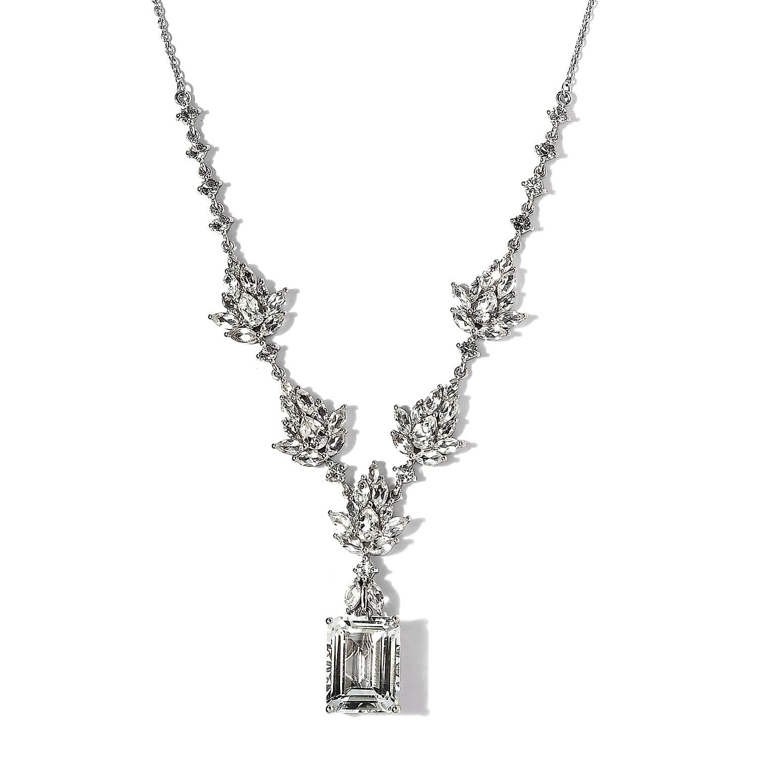 White Topaz Necklace 18-20 Inches in Platinum Over Sterling Silver 27.35 ctw