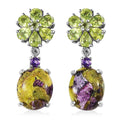 Tasmanian Stichtite and Multi Gemstone Dangle Earrings in Platinum Over Sterling Silver 8.65 ctw - Sticky add to cart bar