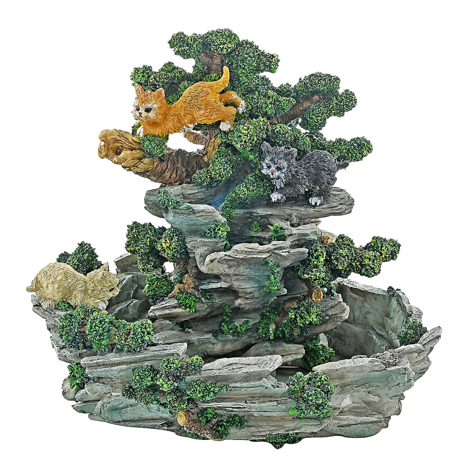 Handpainted Resin Water Fountain Cat (12"x11"x10.5)
