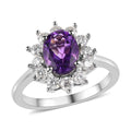 Premium Moroccan Amethyst and Moissanite Sunburst Ring in Platinum Over Sterling Silver 2.00 ctw - Sticky add to cart bar