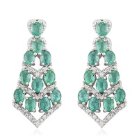 AAA Kagem Zambian Intense Green Emerald and White Zircon Earrings in Sterling Silver 3.70 ctw