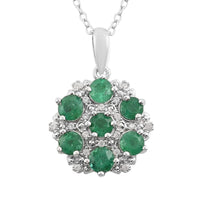 AAA Kagem Zambian Intense Green Emerald and White Zircon Flower Pendant Necklace 18 Inches in Sterling Silver 1.35 ctw