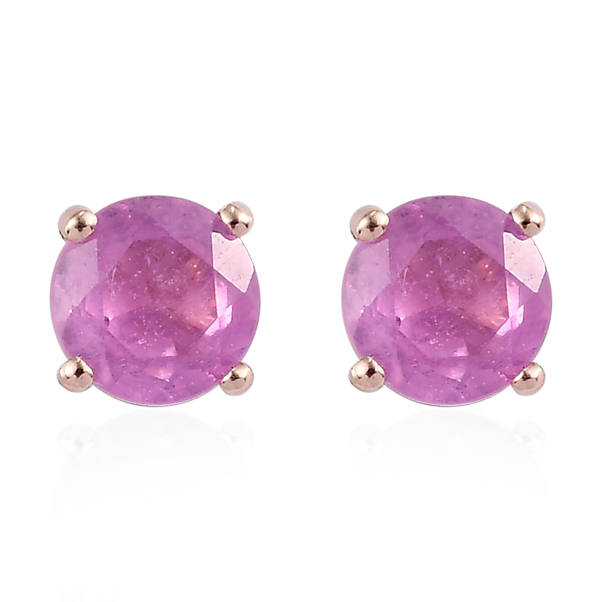Ilakaka Hot Pink Sapphire Solitaire Stud Earrings in Vermeil Rose Gold Over Sterling Silver 1.50 ctw