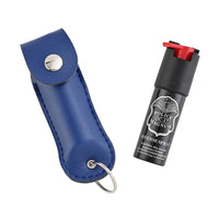 Pepper Spray with Leather Holder and Key Ring 0.50 oz -Blue