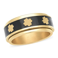 Freshened Shungite Inlaid Four Leaf Clover Spinner Ring in ION Plated Yellow Gold Stainless Steel 0.20 ctw