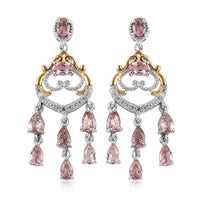 Blush Tourmaline and White Zircon Chandelier Earrings in Vermeil Yellow Gold and Platinum Over Sterling Silver 3.35 ctw
