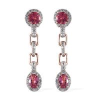 Blush Tourmaline and White Zircon Paperclip Drop Statement Earrings in Vermeil Rose Gold Over Sterling Silver 2.90 ctw