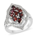 Mozambique Garnet, Natural White Zircon Cluster Ring in Platinum Over Sterling Silver (Size 9.0) 2.25 ctw - Sticky add to cart bar