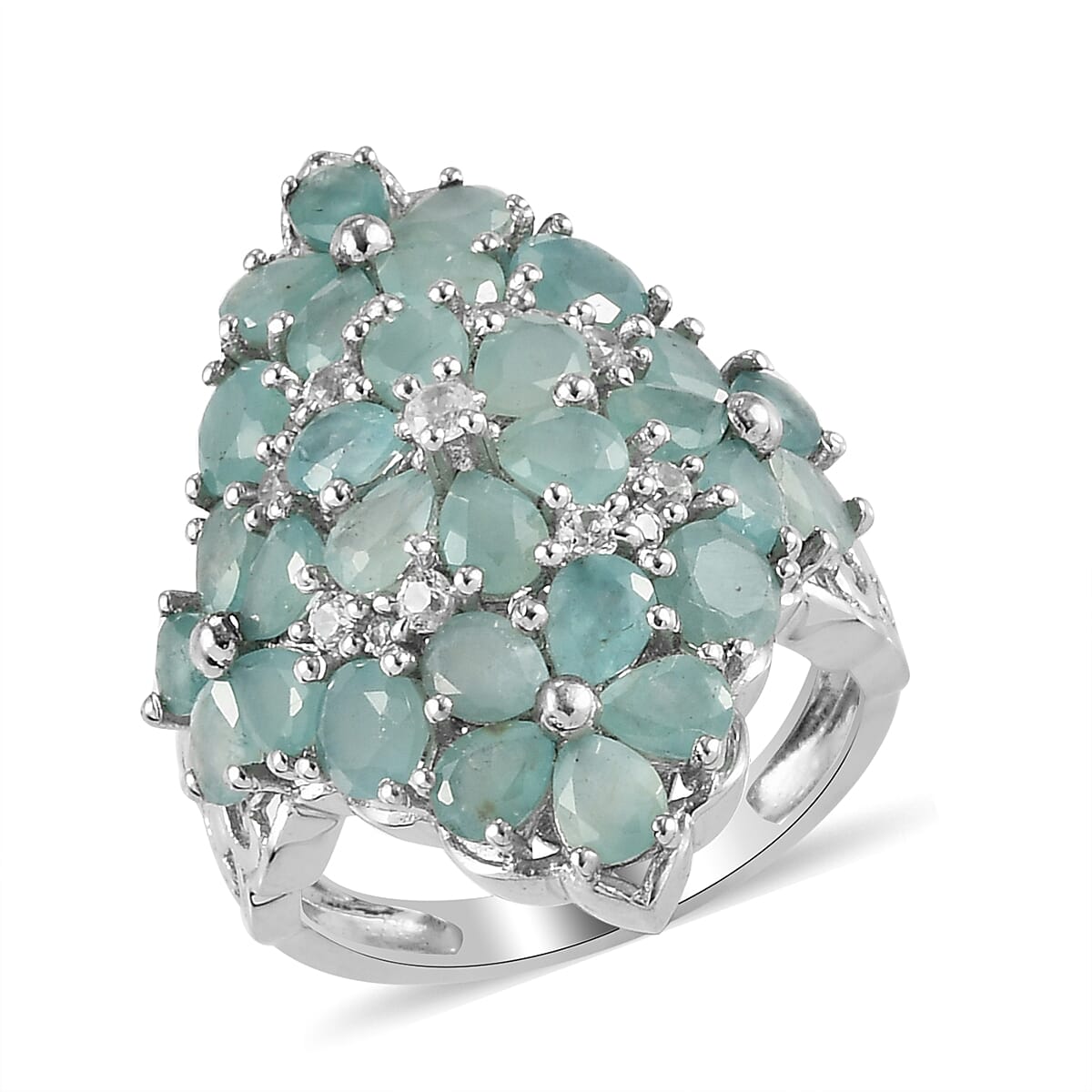 Grandidierite, Natural White Zircon Elongated Ring in Platinum Over Sterling Silver (Size 9.0) 5.20 ctw