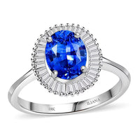 ILIANA 18K White Gold AAA Royal Ceylon Sapphire and Diamond G-H SI Ring (Size 6.0) 3.15 Grams 1.70 ctw