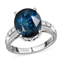 Indigo Kyanite and Diamond Ring in Platinum Over Sterling Silver (Size 10.0) 5.80 ctw