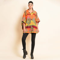 TAMSY Orange and Olive Jacquard Jacket - One Size Missy