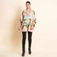 TAMSY Orange and Olive Jacquard Jacket - One Size Missy