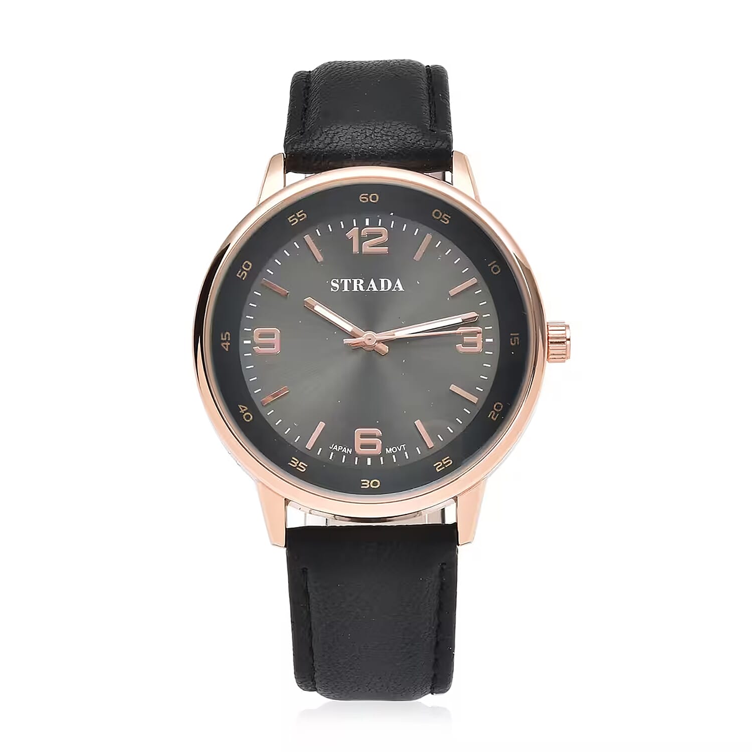 STRADA Japanese Movement Watch in Black Faux Leather Strap