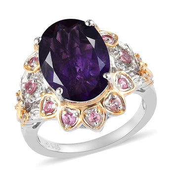 GP Italian Garden Collection Lusaka Amethyst and Multi Gemstone Ring in Vermeil Yellow Gold and Platinum Over Sterling Silver 5.65 ctw - Product card gallery slide 1 (10177035338041)
