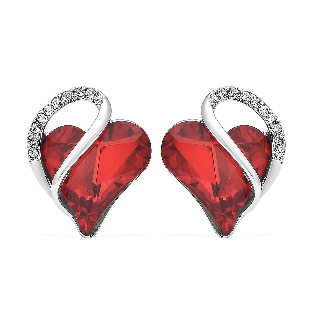 Green and White Austrian Crystal Heart Earrings in Silvertone
