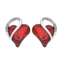 Green and White Austrian Crystal Heart Earrings in Silvertone