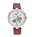 Strada Austrian Crystal Japanese Movement Watch in Goldtone with Red White Faux Leather Strap and Stainless Steel Back - Sticky add to cart bar