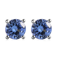 D'Joy Tanzanite Solitaire Stud Earrings in Platinum Over Sterling Silver 0.75 ctw