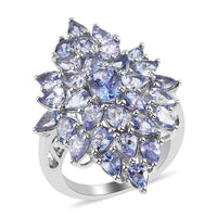 Tanzanite Elongated Cluster Ring in Platinum Over Sterling Silver (Size 10.0) 4.35 ctw