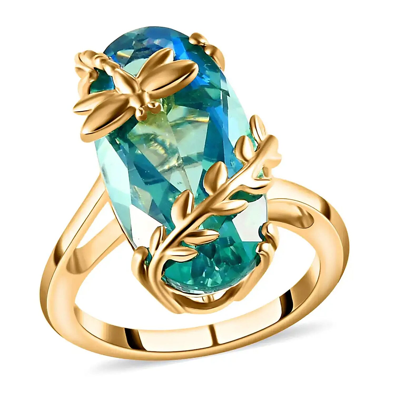 GP Italian Garden Collection Peacock Quartz Solitaire Ring in Vermeil YG Over Sterling Silver 8.75 ctw