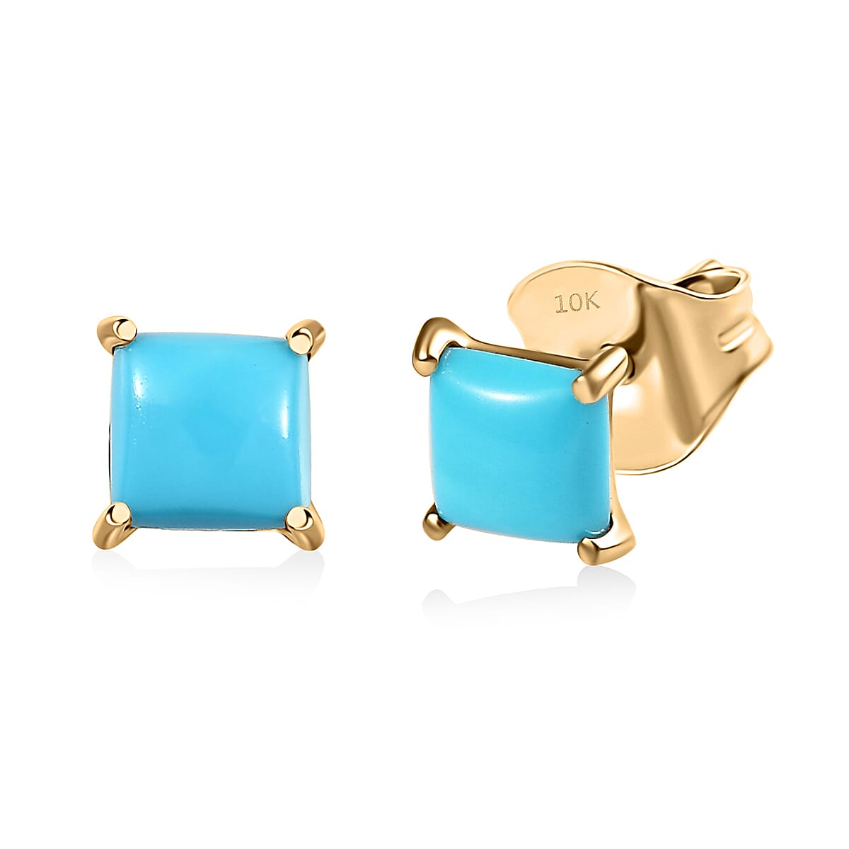 Luxoro 10K Yellow Gold Premium Sleeping Beauty Turquoise Solitaire Stud Earrings 1.00 ctw