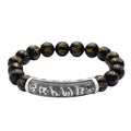 Feng shui Mantra Black Obsidian Carved Beaded Stretch Bracelet in Silvertone 100.00 ctw - Sticky add to cart bar