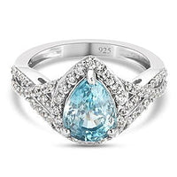 Blue Zircon and Multi Gemstone 3.23 ctw Ring in Platinum Over Sterling Silver (Size 6.5)