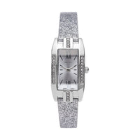 STRADA Austrian Crystal Japanese Movement Rectangular Dial Watch with Silver Stardust Faux Leather Strap (37.84x20.30mm) (5.50-7.70 Inches)