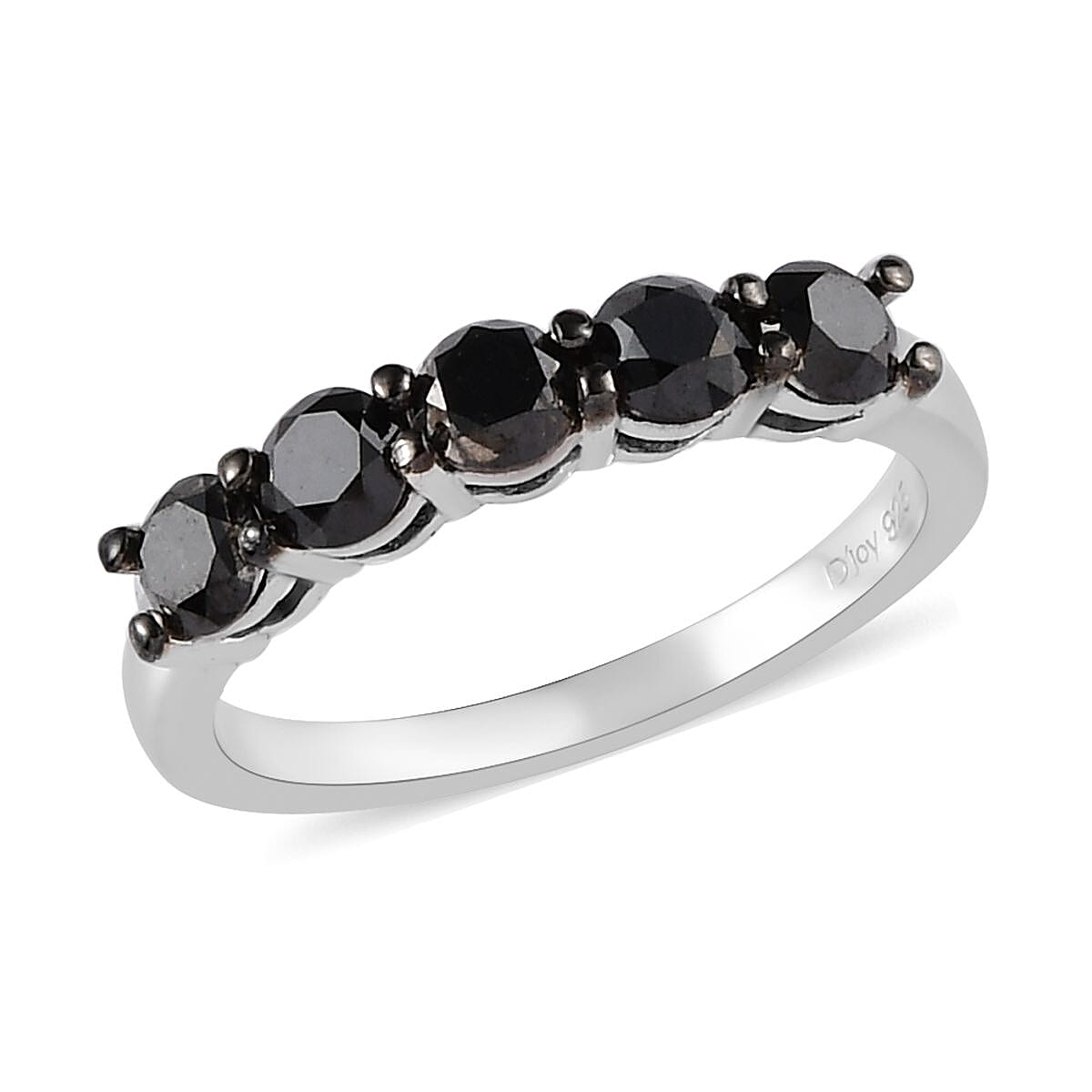 Black Diamond (IR) Band Ring in Rhodium & Platinum Over Sterling Silver (Size 10.0) 1.00 ctw