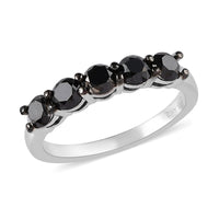 Black Diamond (IR) Band Ring in Rhodium & Platinum Over Sterling Silver (Size 10.0) 1.00 ctw
