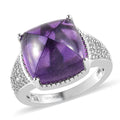 Amethyst and Natural White Zircon Solitaire Ring in Platinum Over Sterling Silver 11.50 ctw - Sticky add to cart bar