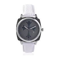 STRADA Japanese Movement Cross Pattern Dial Watch with White Faux Leather Strap